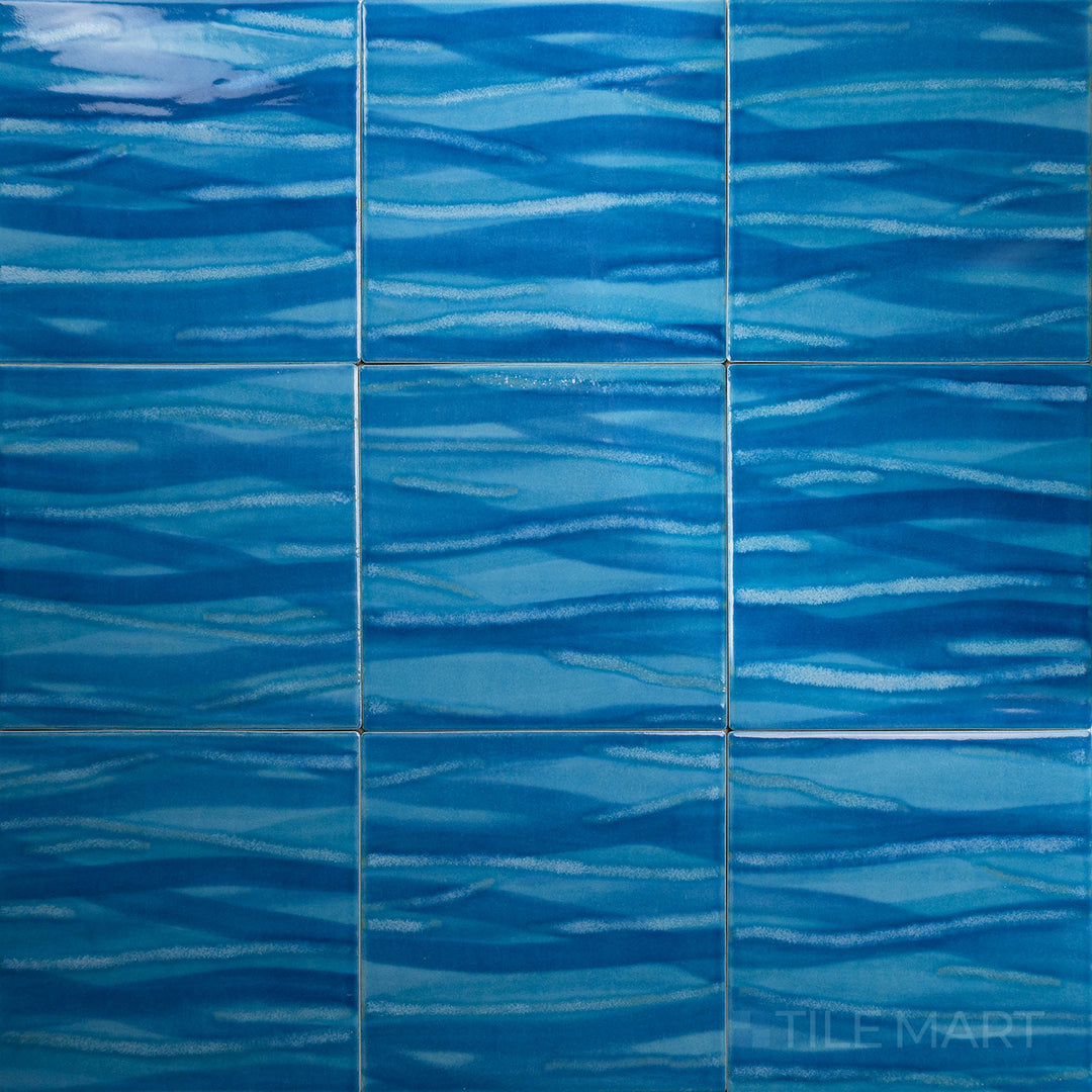 Top-down perspective of the KAWA SUMMER BLUE 6X6 in SEMI GLOSS finish. Its design is suited for modern settings where texture and tone are essential.