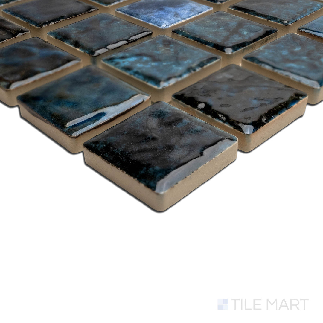 A sharp corner image displaying the SAGA BLUE BLEND 1X1, capturing the precision-cut edges and rich texture of the PORCELAIN material. Its form ensures a neat, refined appearance when used for corners or trims.