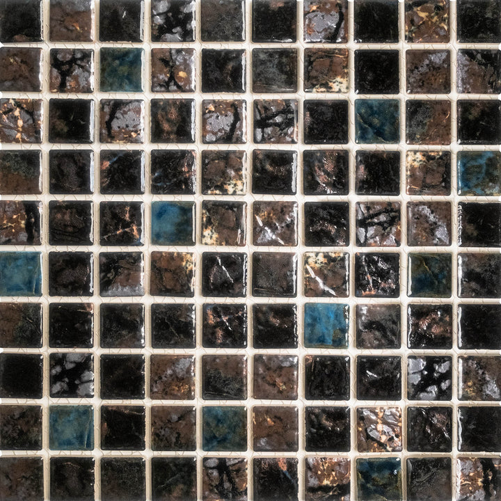 Saga 1-1/8X1-1/8 Square Bronze Blend Semi Gloss Mosaic