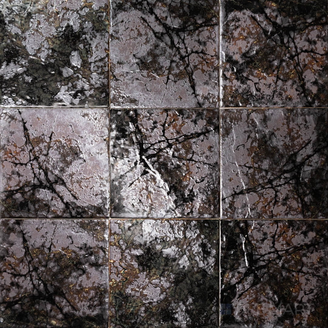 Top-down perspective of the SAGA MIDNIGHT BLUE 6X6 in SEMI GLOSS finish. This tile offers a contemporary finish, ideal for creating bold designs.