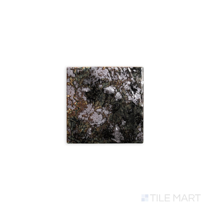 Focused view showcasing the SAGA MIDNIGHT BLUE 6X6 showing off its intricate design and polished SEMI GLOSS. Perfect for pairing with a range of interior styles and color palettes.