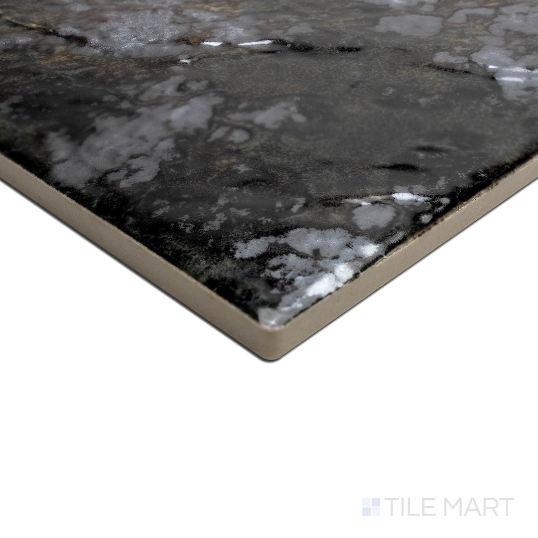 A unique angle highlighting the fine texture of SAGA MIDNIGHT BLUE 6X6, capturing the precision-cut edges and rich texture of the PORCELAIN material. Its form ensures a neat, refined appearance when used for corners or trims.