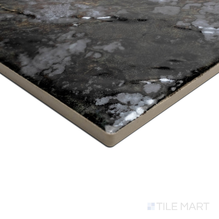 A unique angle highlighting the fine texture of SAGA MIDNIGHT BLUE 6X6, capturing the precision-cut edges and rich texture of the PORCELAIN material. Its form ensures a neat, refined appearance when used for corners or trims.