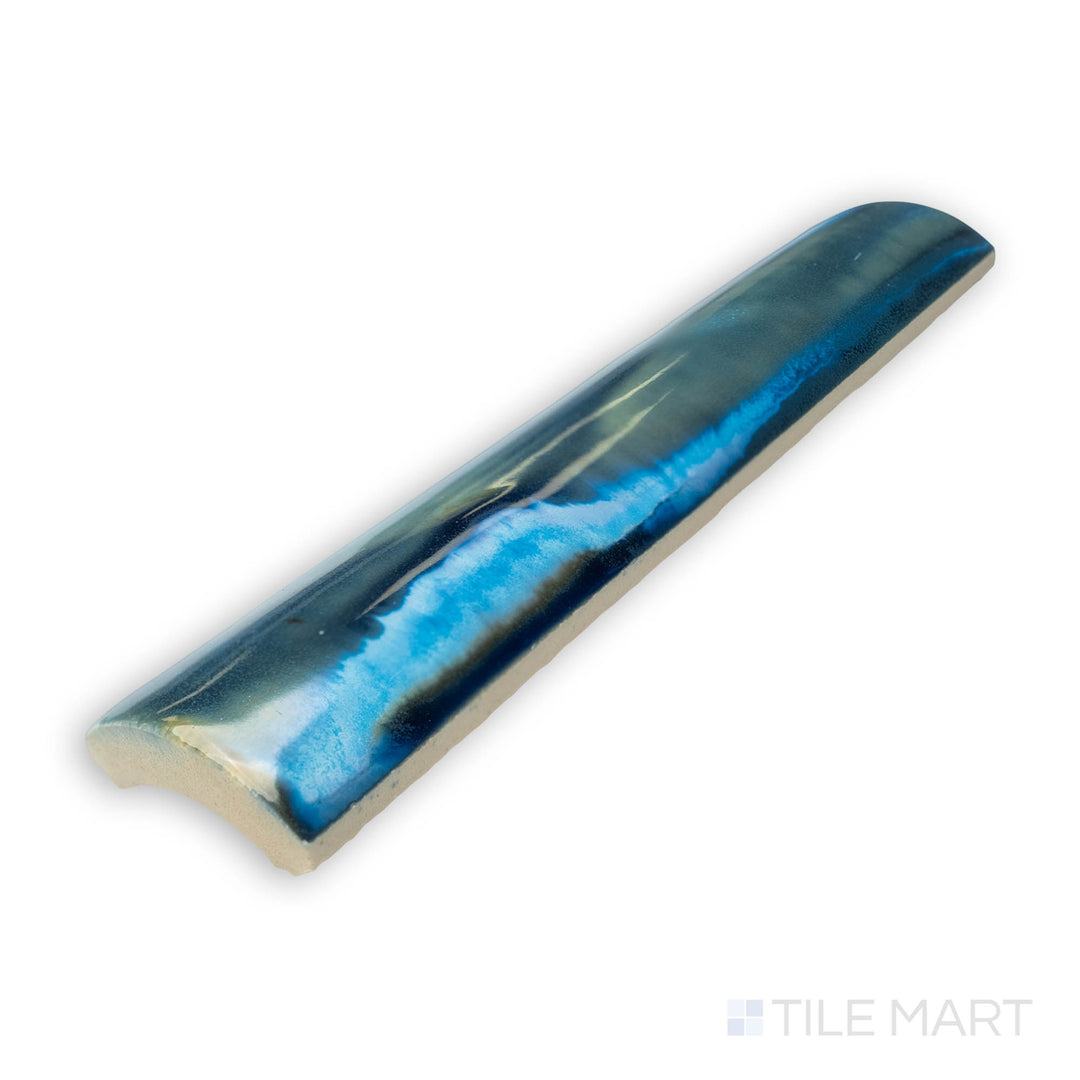 Detailed shot emphasizing the KAWA 1X6 BEAD TRIM showing off its intricate design and polished SEMI GLOSS. This tile’s fine edges are designed to create clean lines and seamless finishes.