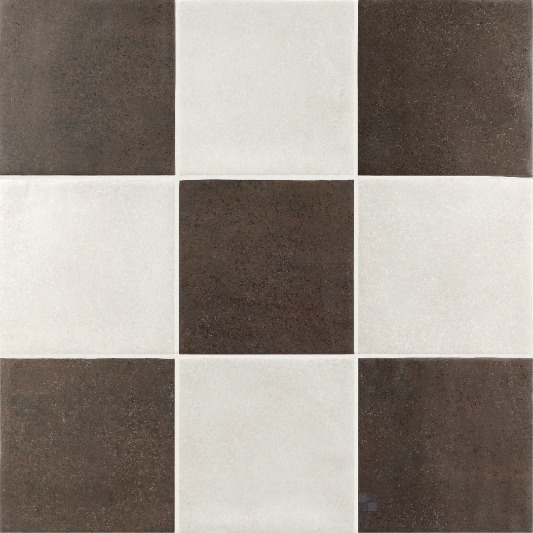 4x4 matte porcelain tile featuring an alternating white and brown checkerboard design