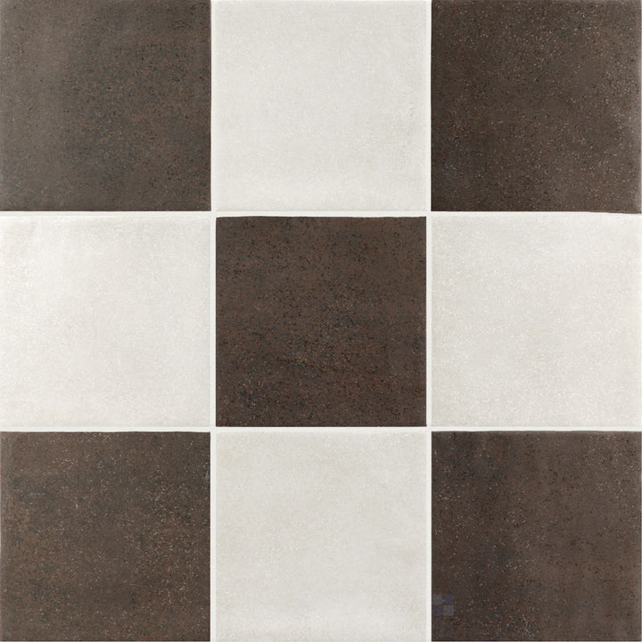 4x4 matte porcelain tile featuring an alternating white and brown checkerboard design