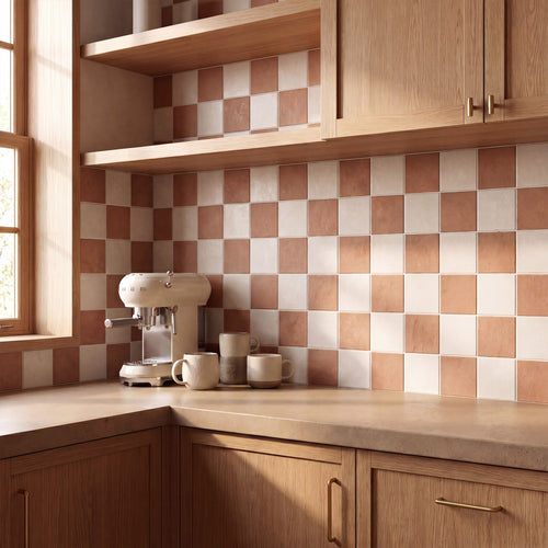 Stage 4x4 Checkerboard Matte Porcelain Tile in White and Terracotta
