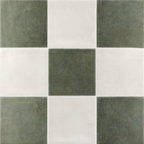 Stage 4x4 Checkerboard Matte Porcelain Tile in White and Forest