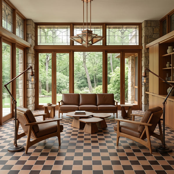 Terracotta and brown 4x4 matte porcelain checkerboard tile reflecting a bold earthy contrast and artisan-inspired aesthetic