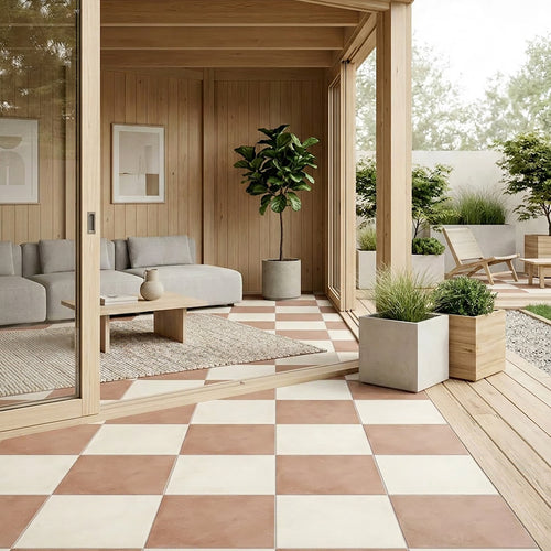 Amuri 24x24 Checkerboard Matte Porcelain Tile in Avorio and Cotto