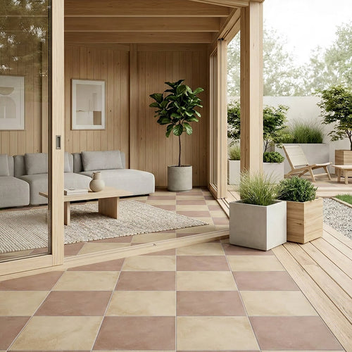 Amuri 24x24 Checkerboard Matte Porcelain Tile in Biscotto and Cotto
