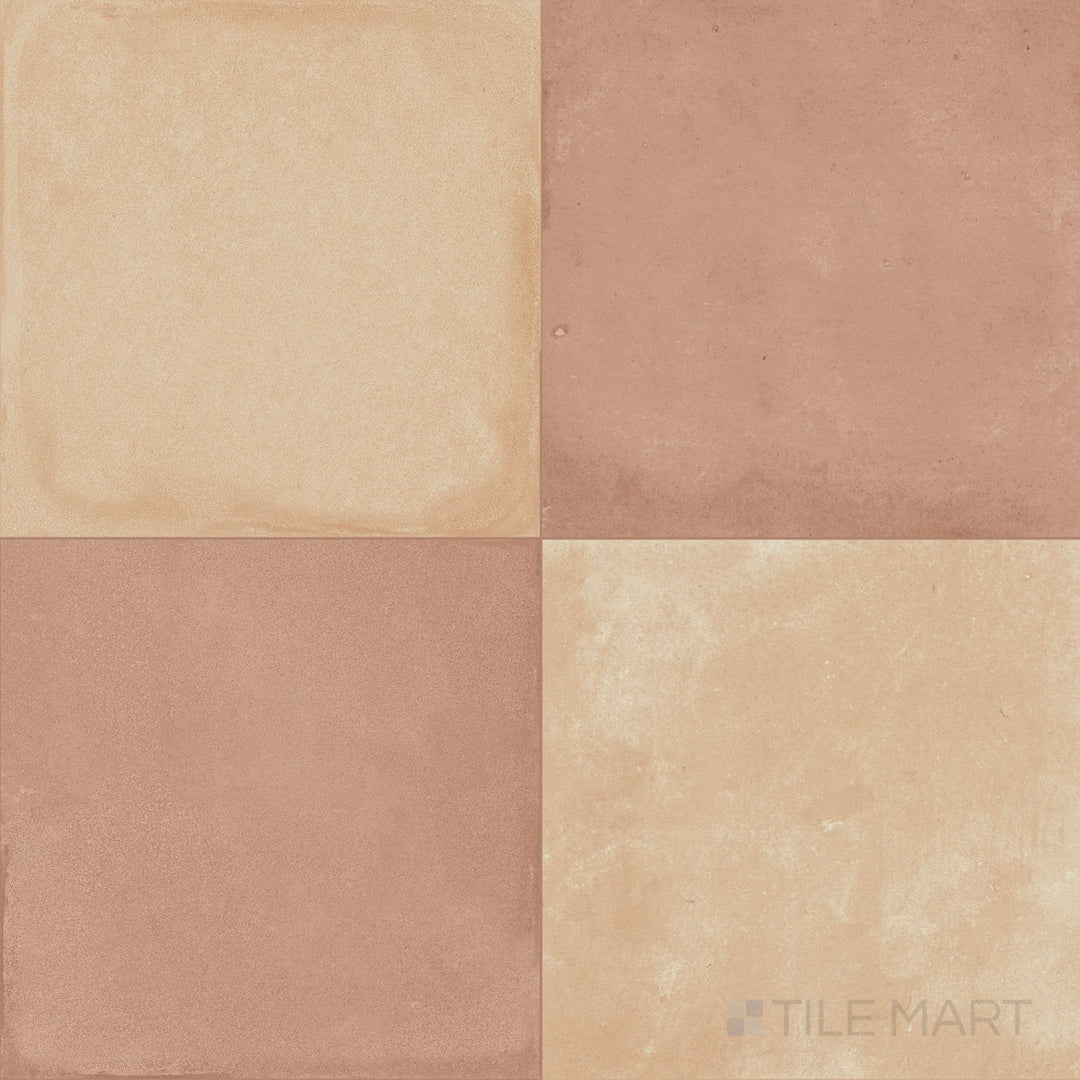 Earthy 24x24 matte porcelain checkerboard tile blending toasty biscotto and rich cotto squares