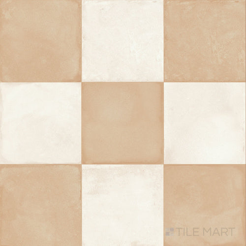 Amuri 8x8 Checkerboard Matte Porcelain Tile in Avorio and Biscotto