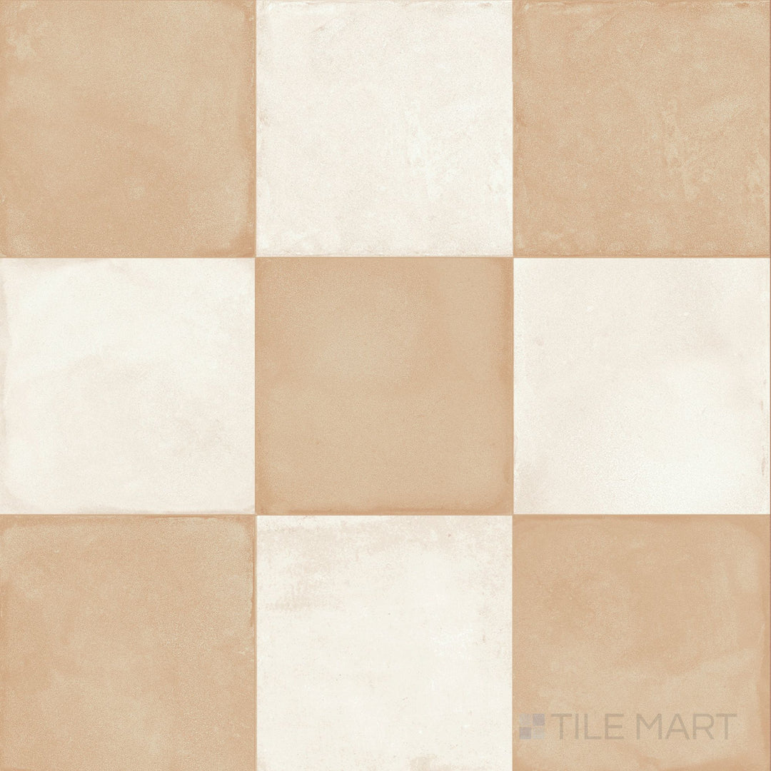 8x8 matte porcelain checkerboard tile alternating smooth avorio and biscotto squares
