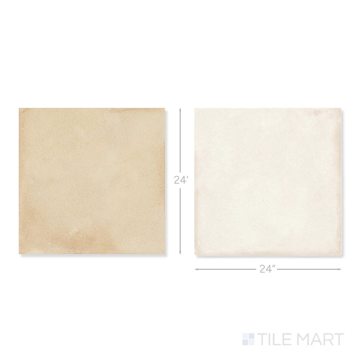 Top-down view of a single Amuri 8x8 avorio and biscotto checkerboard matte porcelain tile showing its soft neutral two-tone surface and matte finish detail