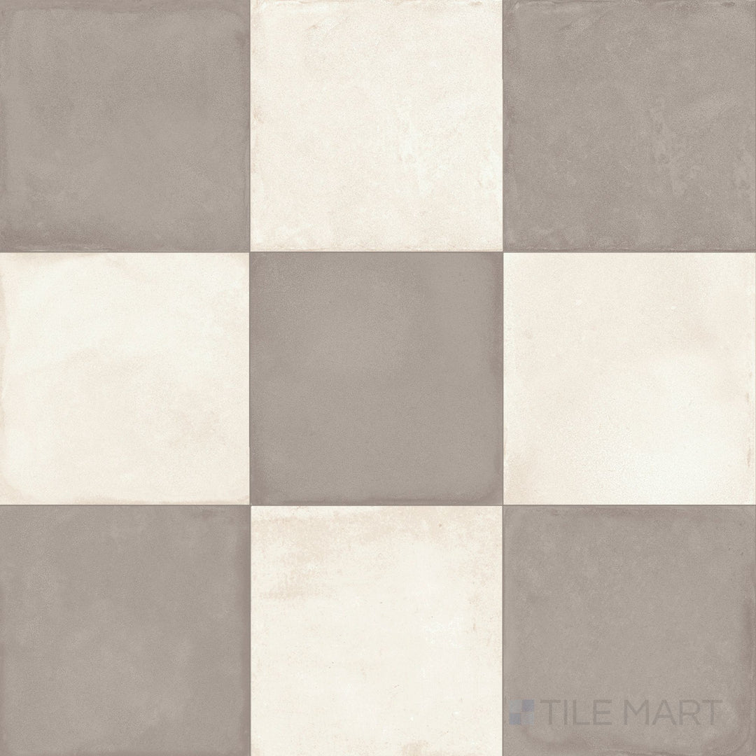 8x8 matte porcelain checkerboard tile pairing light avorio with understated grigio squares
