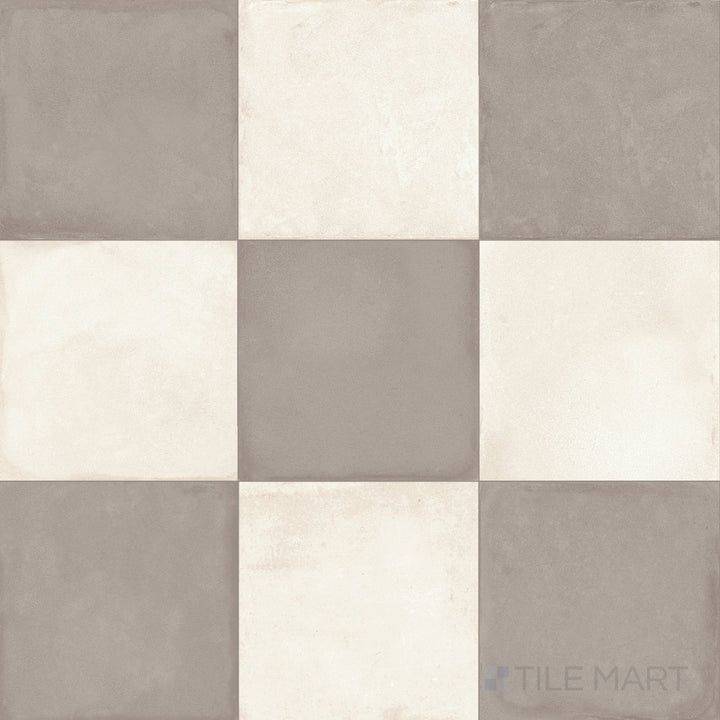 8x8 matte porcelain checkerboard tile pairing light avorio with understated grigio squares