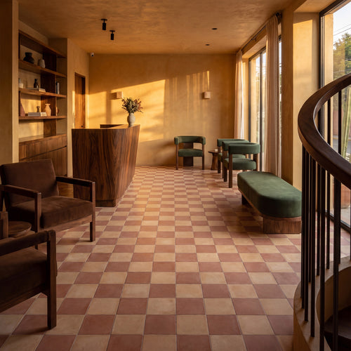 Amuri 8x8 Checkerboard Matte Porcelain Tile in Biscotto and Cotto