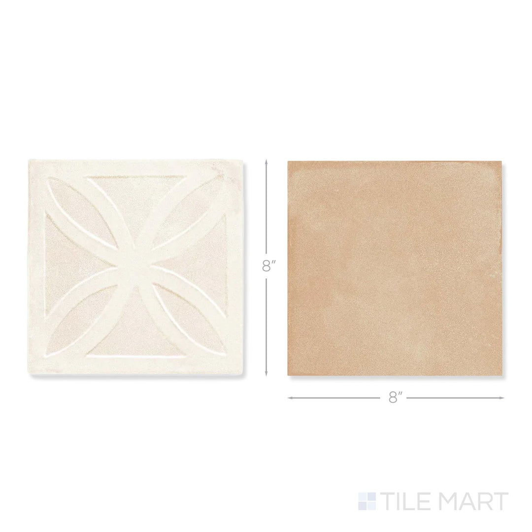 Top-down view of a single Amuri 8x8 avorio Struttura 3D and biscotto checkerboard matte porcelain tile showing its raised avorio surface texture and matte finish detail