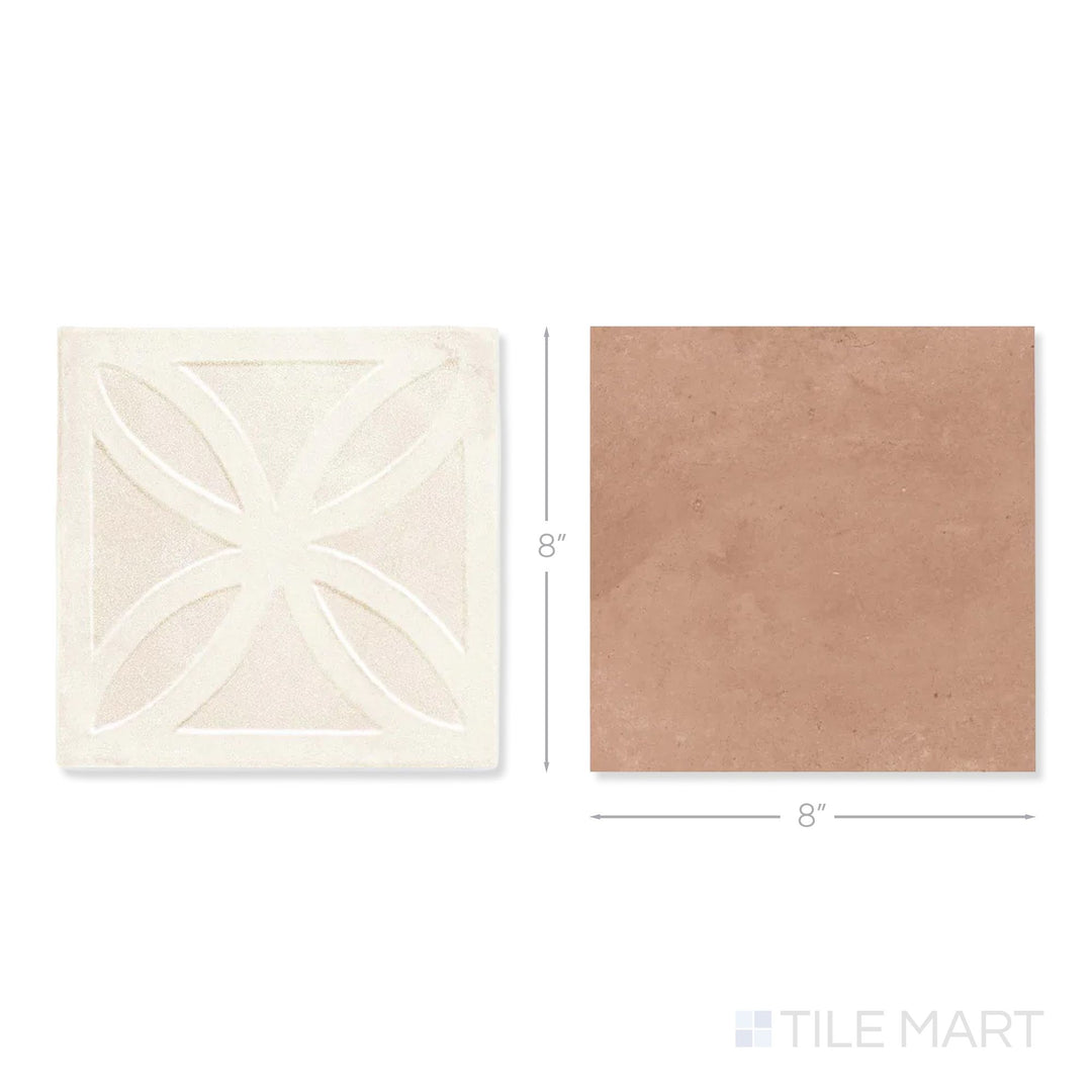 Top-down view of a single Amuri 8x8 avorio Struttura 3D and cotto checkerboard matte porcelain tile showing its dimensional avorio surface and warm cotto matte finish detail