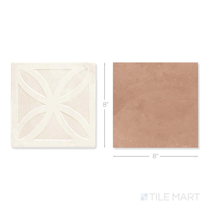Top-down view of a single Amuri 8x8 avorio Struttura 3D and cotto checkerboard matte porcelain tile showing its dimensional avorio surface and warm cotto matte finish detail