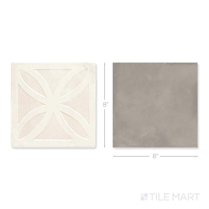 Top-down view of a single Amuri 8x8 avorio Struttura 3D and grigio checkerboard matte porcelain tile showing its raised avorio texture and cool grigio matte finish detail