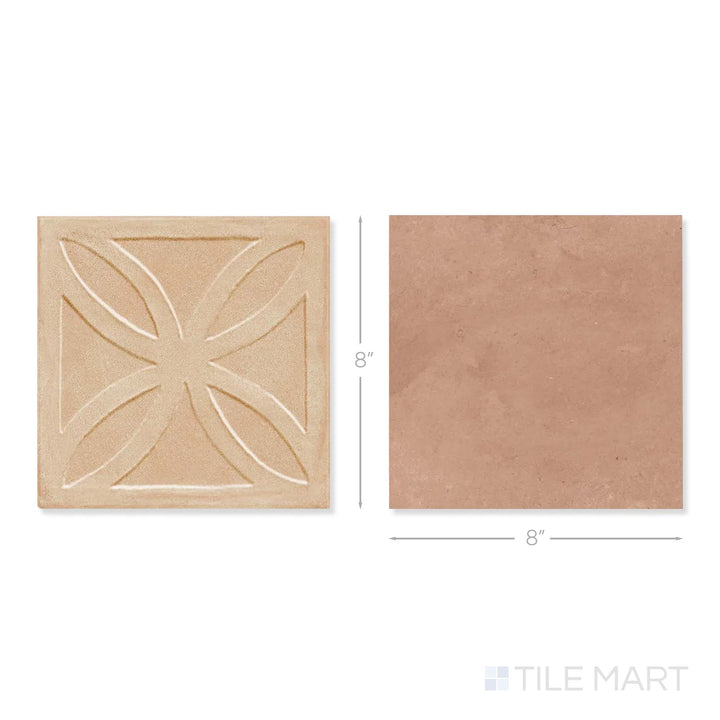 Top-down view of a single Amuri 8x8 biscotto Struttura 3D and cotto checkerboard matte porcelain tile showing its raised biscotto texture and earthy cotto matte finish detail