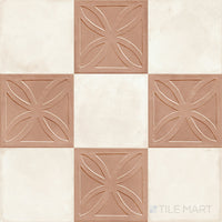 Amuri 8x8 Checkerboard Matte Porcelain Tile in Cotto Struttura 3D and Avorio