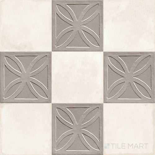 Amuri 8x8 Checkerboard Matte Porcelain Tile in Grigio Struttura 3D and Avorio