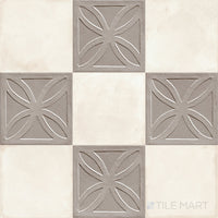 Amuri 8x8 Checkerboard Matte Porcelain Tile in Grigio Struttura 3D and Avorio