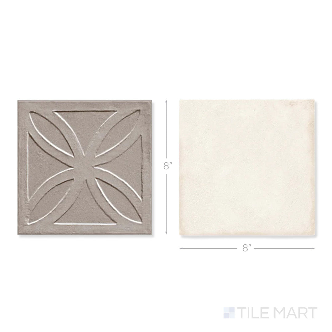 Top-down view of a single Amuri 8x8 grigio Struttura 3D and avorio checkerboard matte porcelain tile showing its raised grigio surface texture and soft avorio matte finish detail