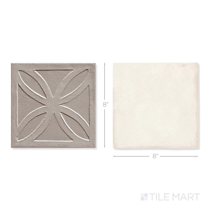Top-down view of a single Amuri 8x8 grigio Struttura 3D and avorio checkerboard matte porcelain tile showing its raised grigio surface texture and soft avorio matte finish detail