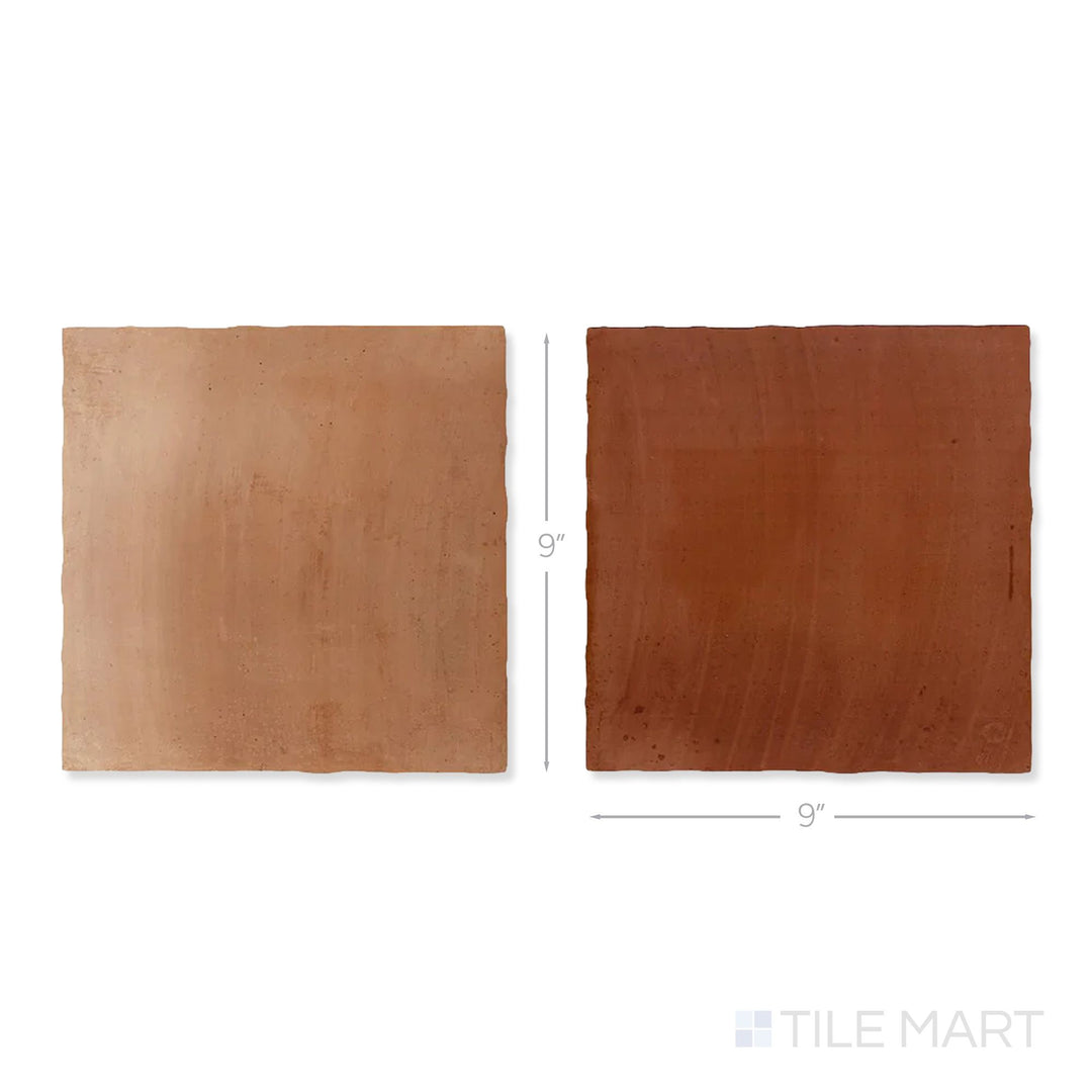 Top-down view of a single Fuego 9x9 natural and teja R11 checkerboard matte porcelain tile showing its warm two-tone surface and matte finish detail