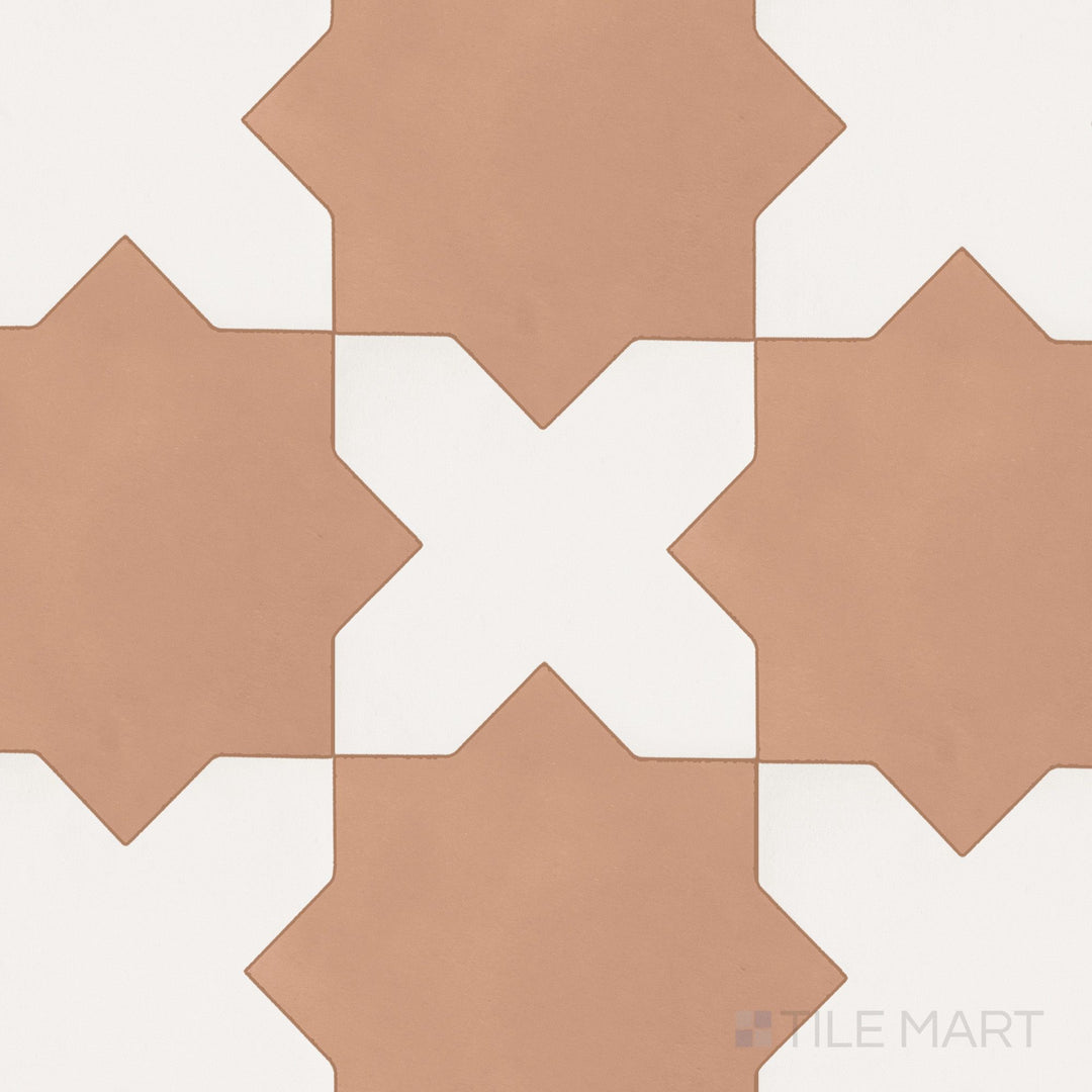 Matte porcelain Kasbah tile featuring fawn cross pieces interlocked with oversized bone star shapes