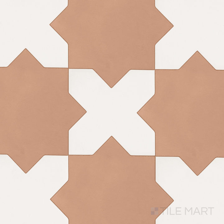Matte porcelain Kasbah tile featuring fawn cross pieces interlocked with oversized bone star shapes