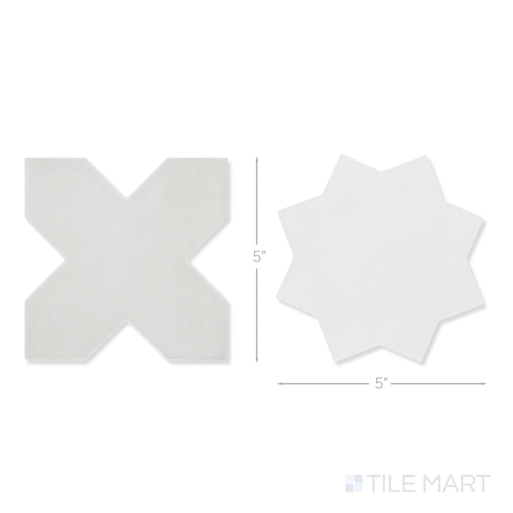Top-down view of a single Kasbah smoke cross and bone star checkerboard matte porcelain tile showing its cool smoke cross and soft bone star surface detail