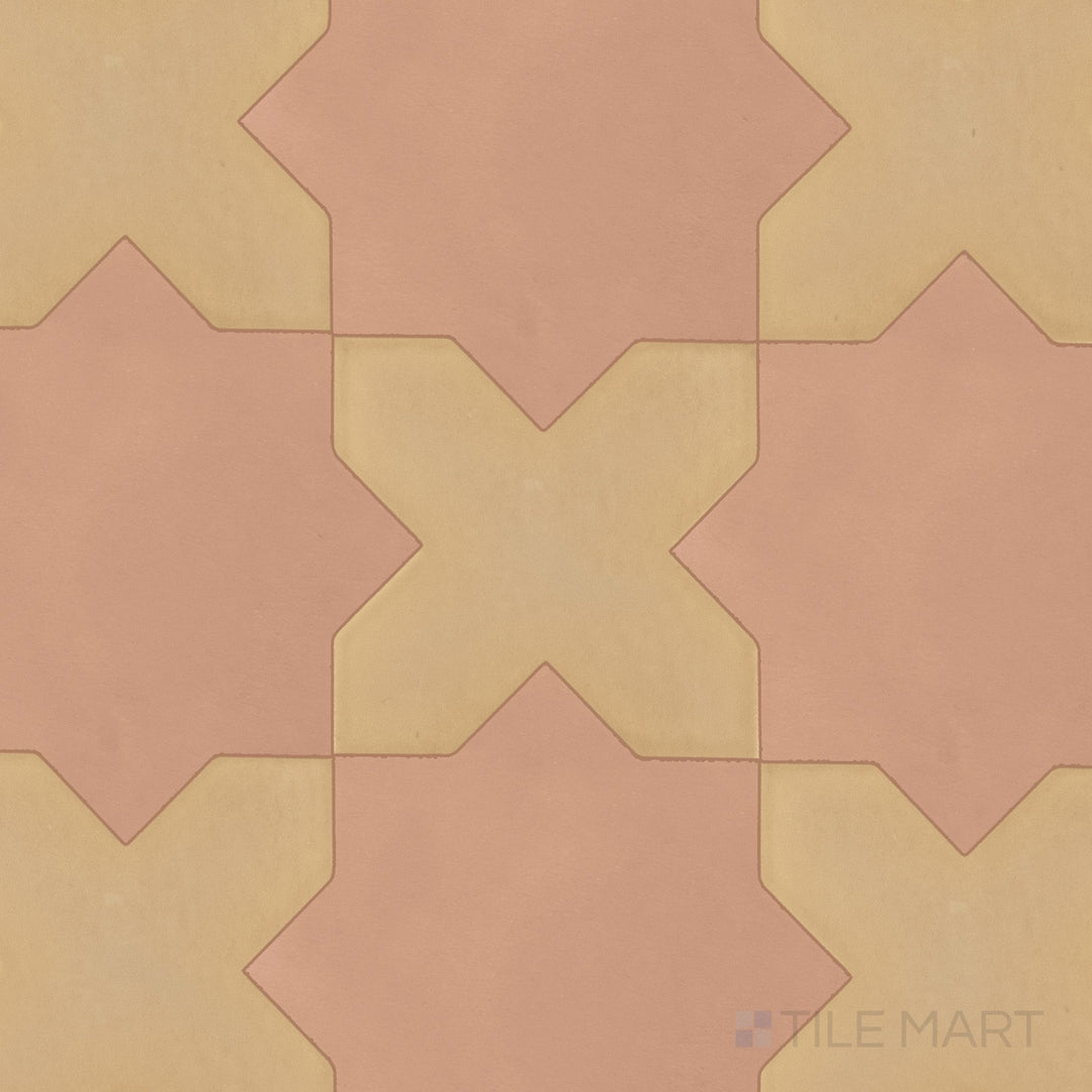 Cool smoke cross tiles interlocking with clean bone stars in a geometric matte porcelain Kasbah layout