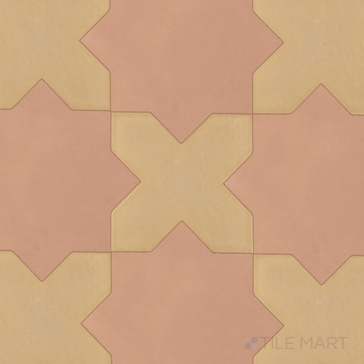 Cool smoke cross tiles interlocking with clean bone stars in a geometric matte porcelain Kasbah layout