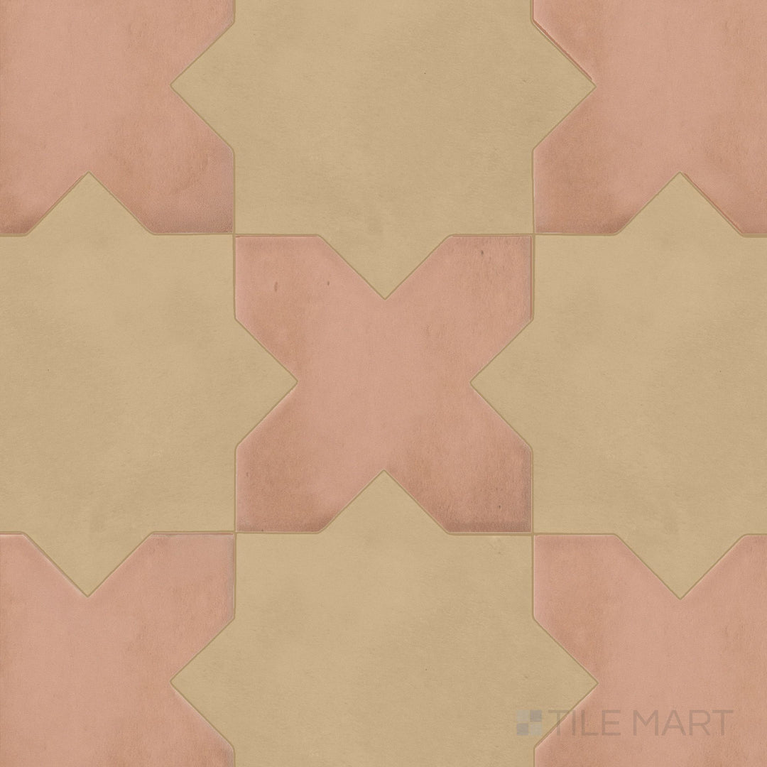 Warm-toned matte porcelain Kasbah tile combining fawn cross pieces with rich terracotta star accents
