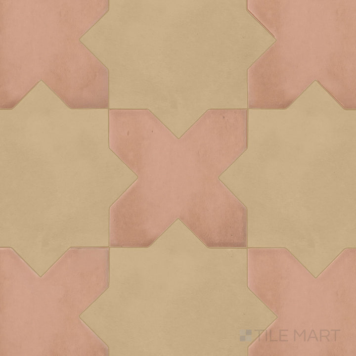 Warm-toned matte porcelain Kasbah tile combining fawn cross pieces with rich terracotta star accents
