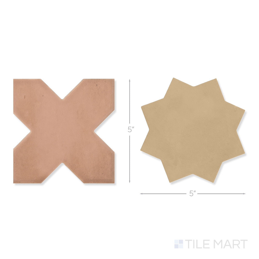 Top-down view of a single Kasbah terracotta cross and fawn star checkerboard matte porcelain tile showing its bold terracotta cross and soft fawn star surface detail