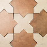 Amalfi 7x7 Checkerboard Matte Porcelain Tile in Bone Cross and Terracotta Star
