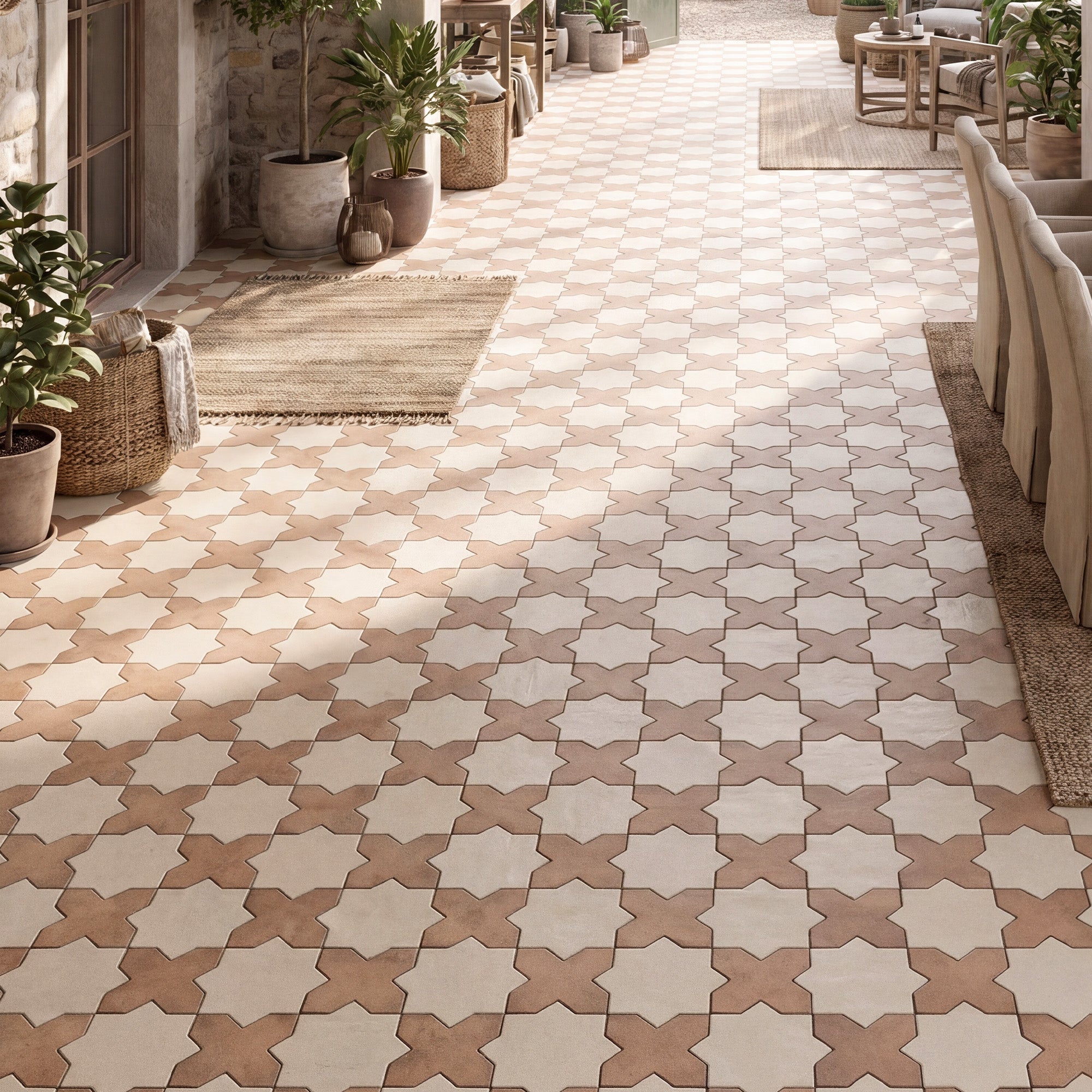 Amalfi 7x7 Checkerboard Matte Porcelain Tile in Terracotta Cross and B