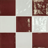 Village 5x5 Checkerboard Glossy Ceramic Tile in White and Aubergine