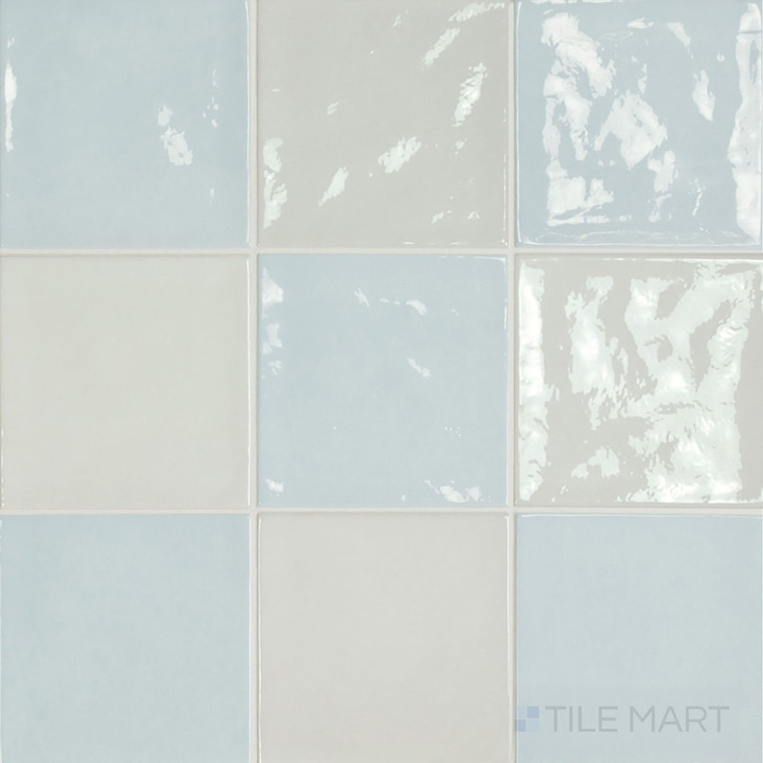5x5 glossy ceramic tile in a soft two-tone checkerboard of white and barely-there cloud
