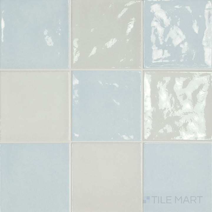 5x5 glossy ceramic tile in a soft two-tone checkerboard of white and barely-there cloud