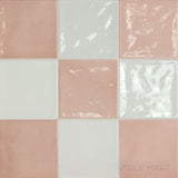Village 5x5 Checkerboard Glossy Ceramic Tile in White and Rose Gold
