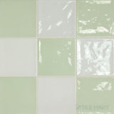 Village 5x5 Checkerboard Glossy Ceramic Tile in White and Mint