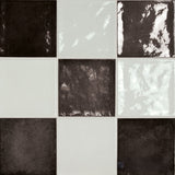 Village 5x5 Checkerboard Glossy Ceramic Tile in White and Black