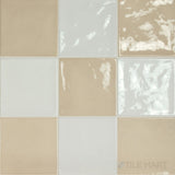 Village 5x5 Checkerboard Glossy Ceramic Tile in White and Mushroom